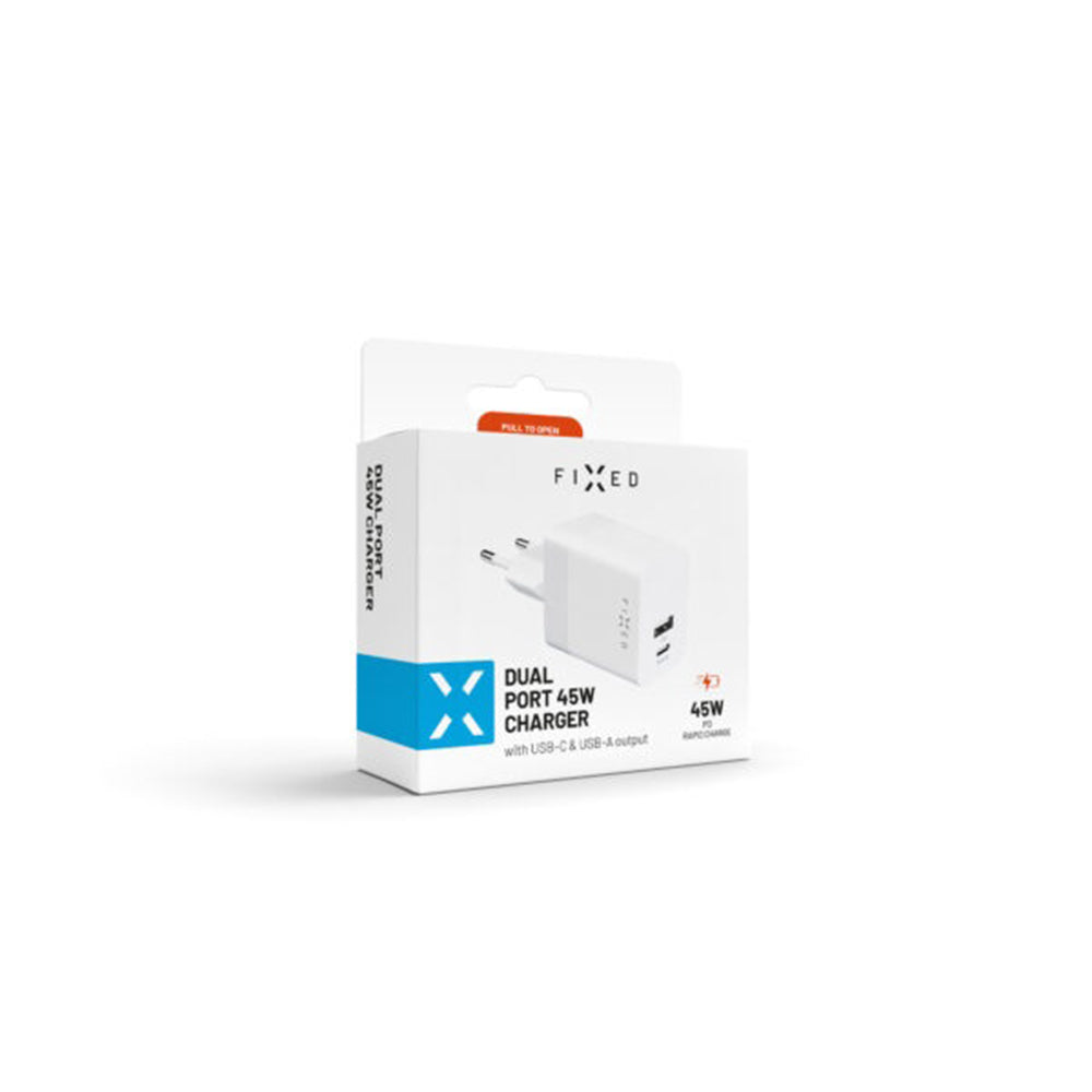 Netzladegerät Fixed Mini, 45W, 3A, 1 x USB-A - 1 x USB-C, Weiß