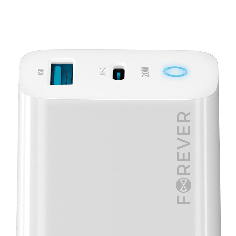 Forever Netzwerk-Ladegerät TC-06-20AC, 20W, 3A, 1 x USB-A - 1 x USB-C, Weiß