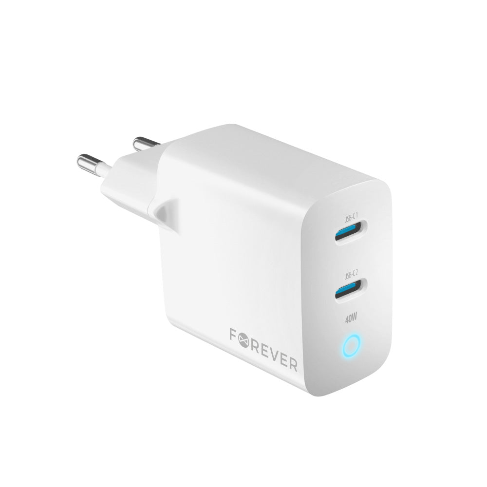 Forever Netzwerk-Ladegerät TC-06-40CC, 40W, 3A, 2 x USB-C, Weiß