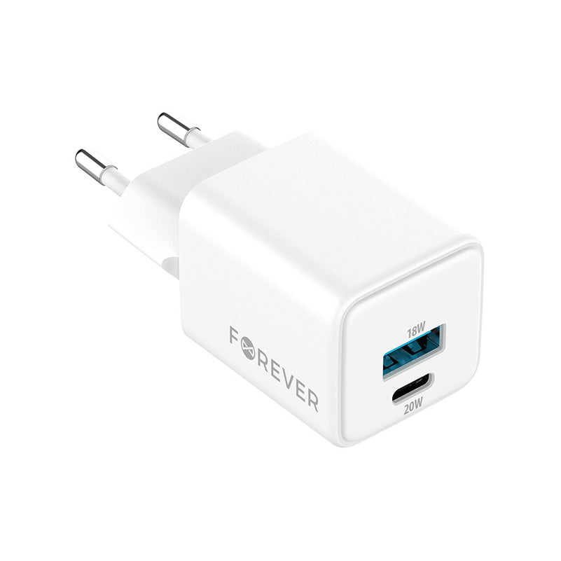 Netzladegerät Forever TC-08-20AC, 20W, 3A, 1 x USB-A - 1 x USB-C, Weiß