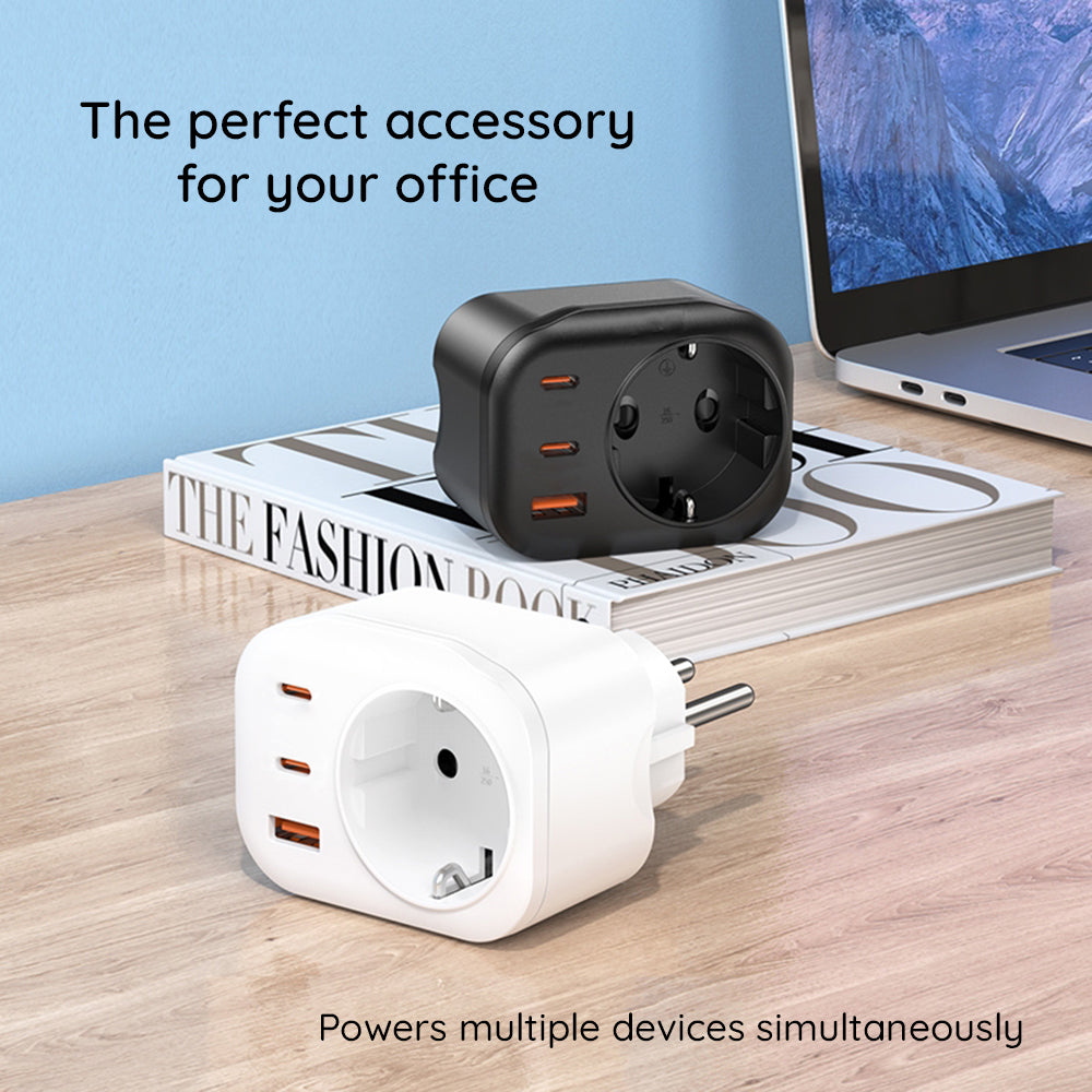 Netzladegerät HAVIT UC142, 30W, 3A, 1 x USB-A - 2 x USB-C - 1 x Schuko, Schwarz