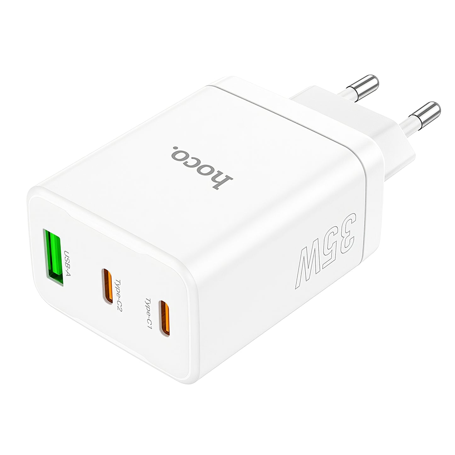 Netzwerk-Ladegerät HOCO N33, 35W, 3A, 1 x USB-A - 2 x USB-C, Weiß
