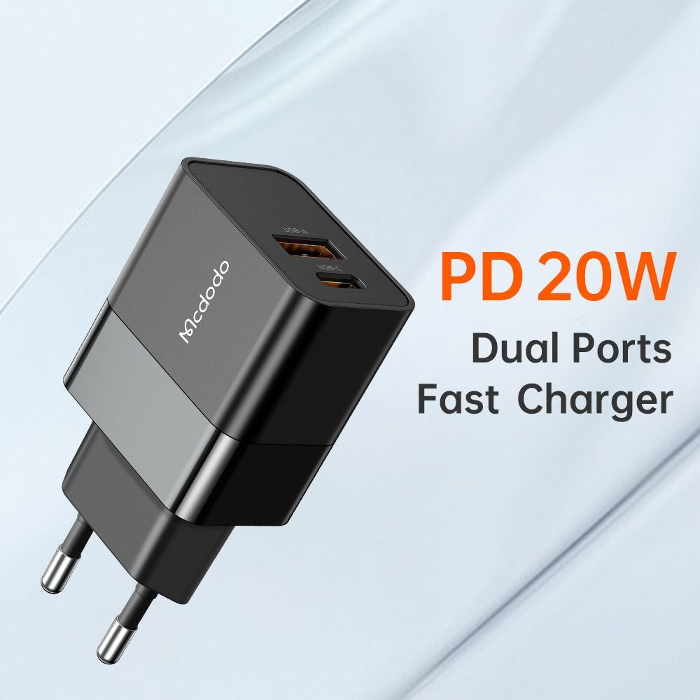 Netzladegerät McDodo CH-1951 Hydrogen, 20W, 3A, 1 x USB-A - 1 x USB-C, Schwarz