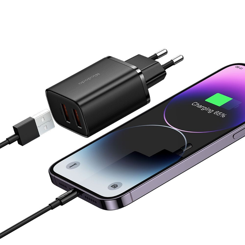 Netzladegerät McDodo CH-5070 Beryllium, 12W, 2.4A, 2 x USB-A, Schwarz