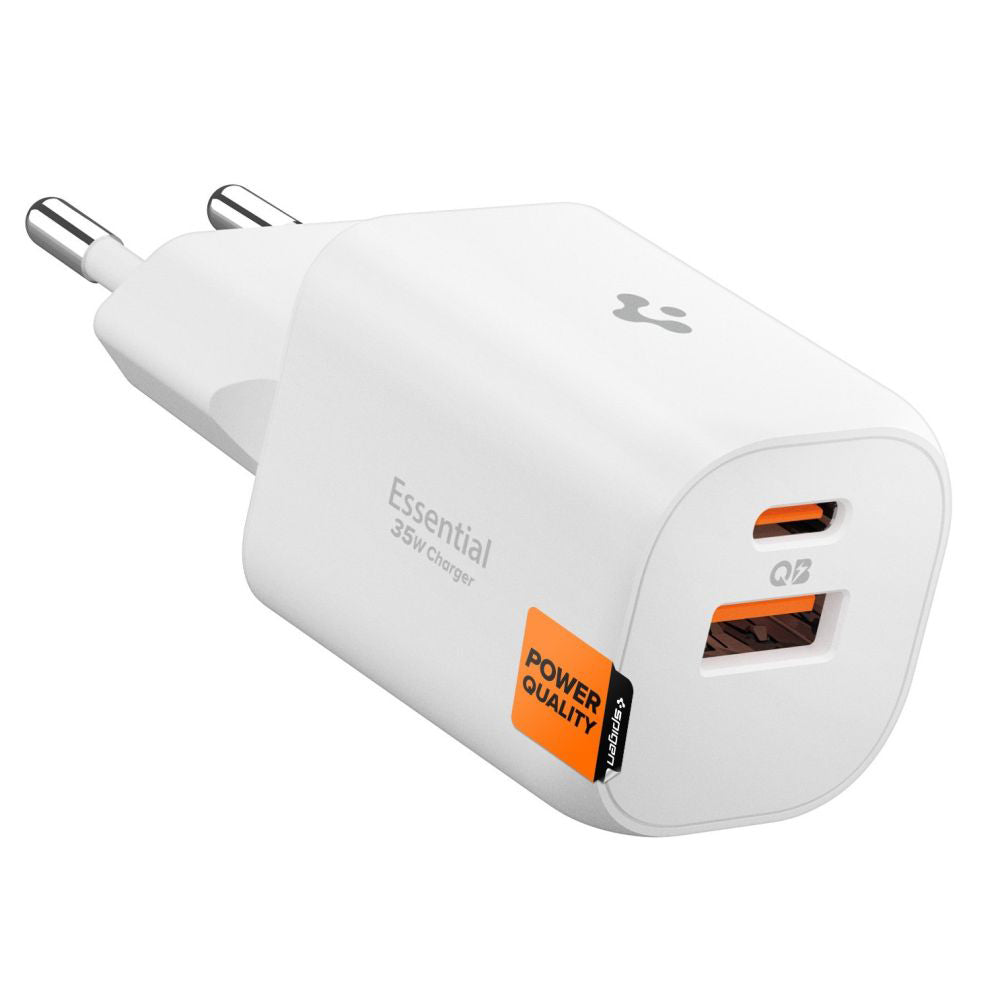 Spigen Essential Netzladegerät, 35W, 3A, 1 x USB-A - 1 x USB-C, Weiß ACH09462