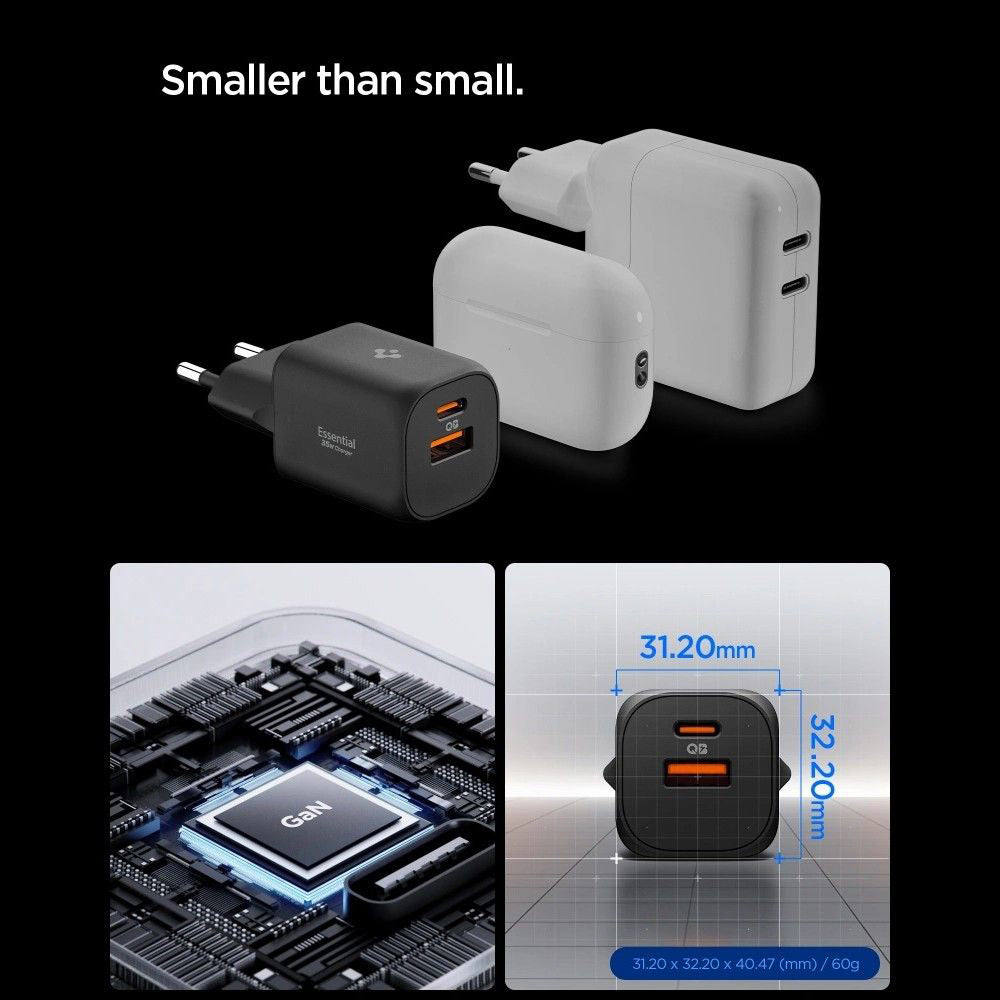 Spigen Essential Netzladegerät, 35W, 3A, 1 x USB-A - 1 x USB-C, Weiß ACH09462