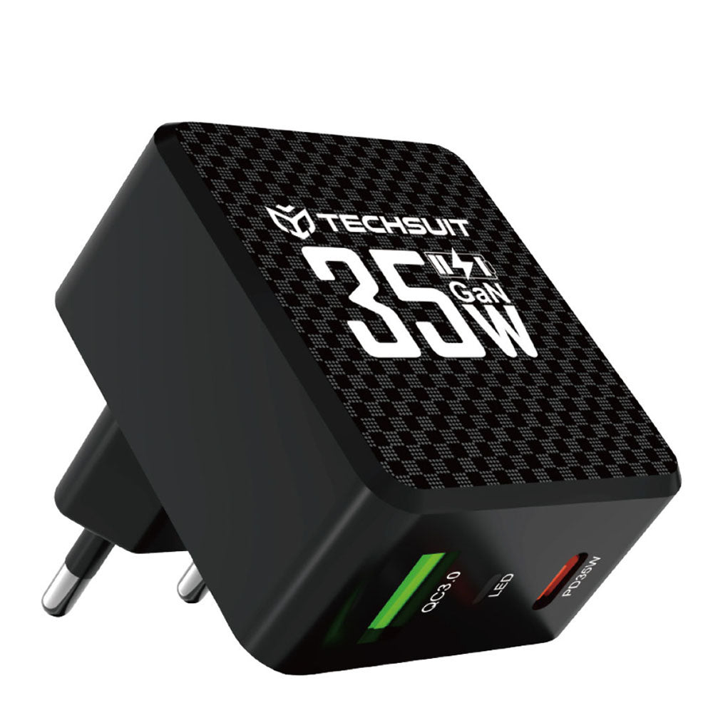 Netzladegerät Techsuit CHPD173 Tiny, 35W, 3A, 1 x USB-A - 1 x USB-C, Schwarz