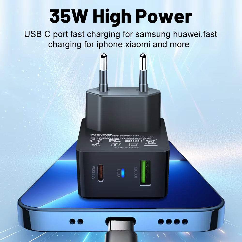 Netzladegerät Techsuit CHPD173 Tiny, 35W, 3A, 1 x USB-A - 1 x USB-C, Schwarz