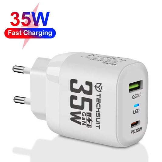 Netzladegerät Techsuit CHPD174, 35W, 3A, 1 x USB-A - 1 x USB-C, Weiß