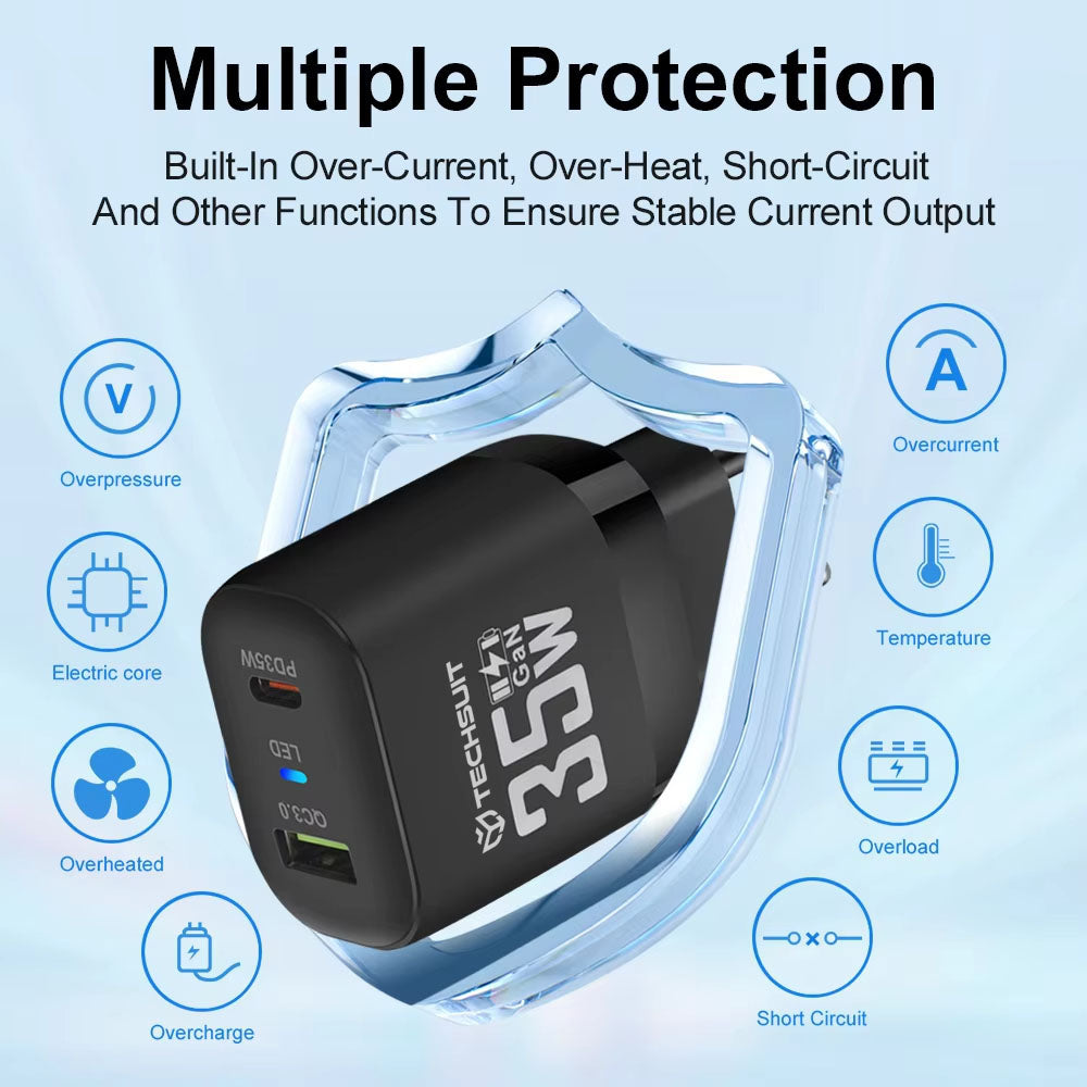 Netzladegerät Techsuit CHPD174, 35W, 3A, 1 x USB-A - 1 x USB-C, Weiß