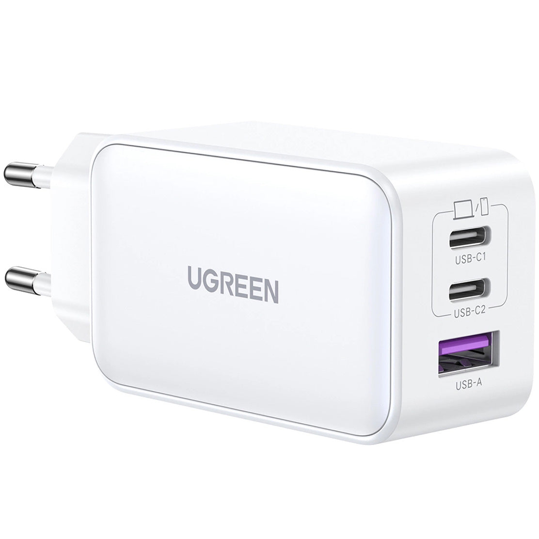 Network Charger UGREEN CD244, 65W, 3A, 1 x USB-A - 2 x USB-C, White
