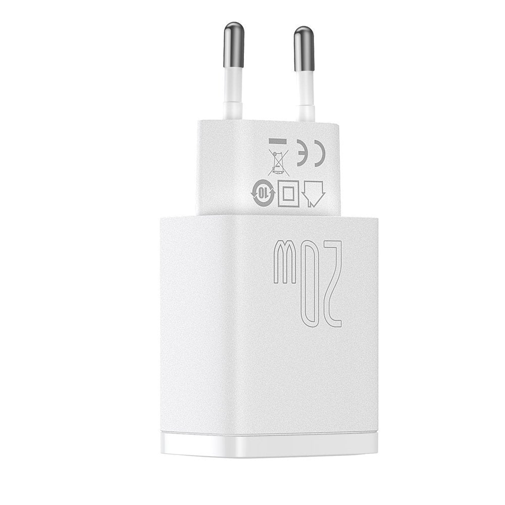 Baseus Kompaktes Netzwerk-Ladegerät, 20W, 3A, 1 x USB-A - 1 x USB-C, Weiß CCXJ-B02