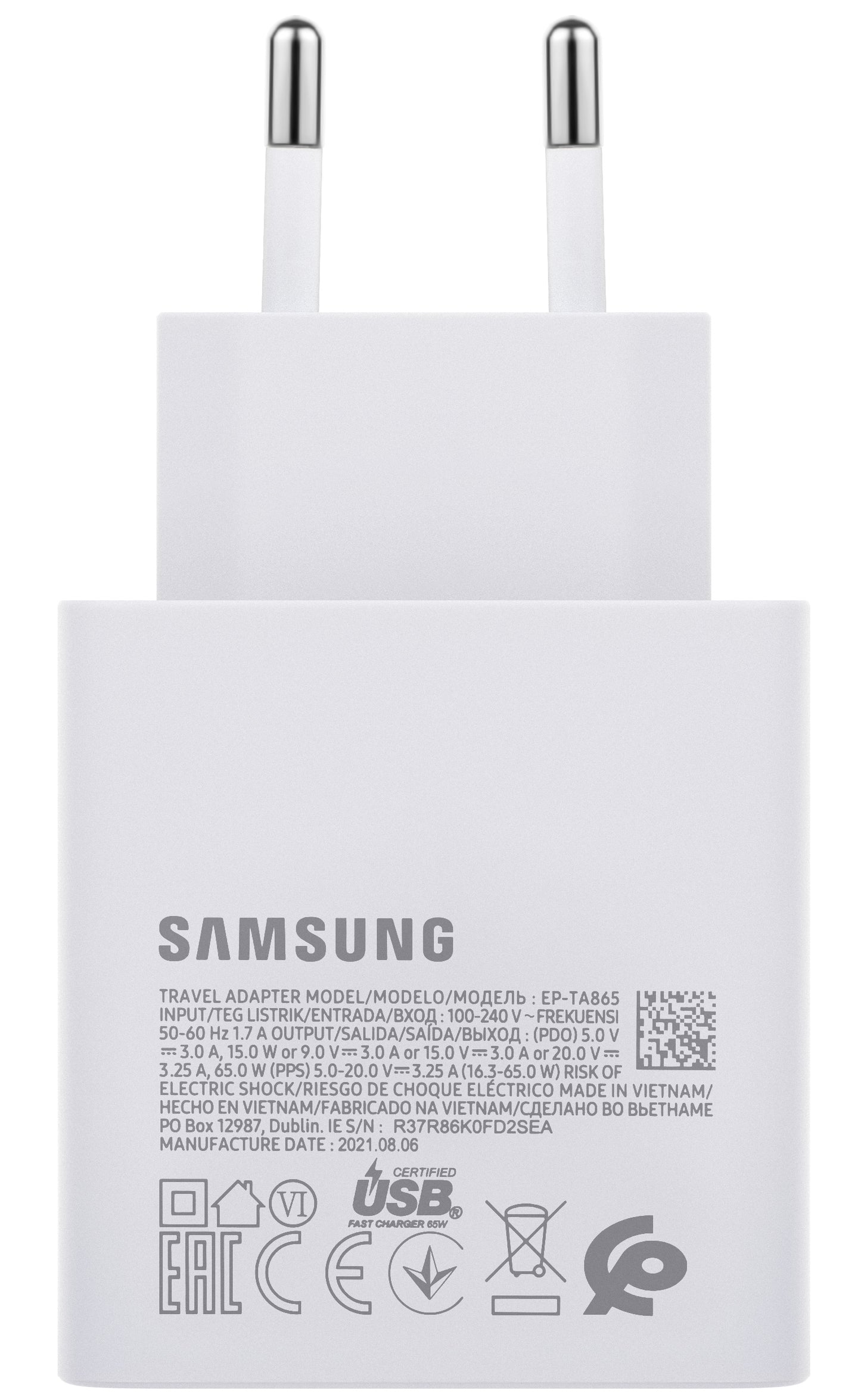 Netzwerk-Ladegerät Samsung EP-TA865W, 65W, 3,25A, 1 x USB-C, Weiß GP-PTU020SODWQ GP-PTU020SODWQ