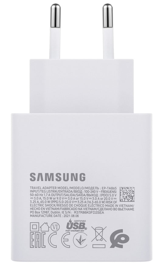 Netzwerk-Ladegerät Samsung EP-TA865W, 65W, 3,25A, 1 x USB-C, Weiß GP-PTU020SODWQ GP-PTU020SODWQ