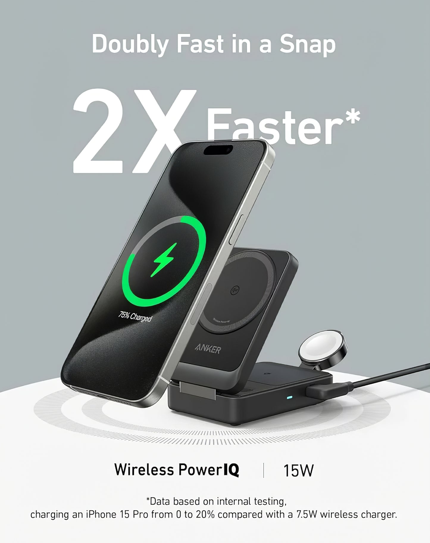 Anker MagGo 3in1 Wireless Netzladegerät, 15W, 1.67A, Schwarz B2557311