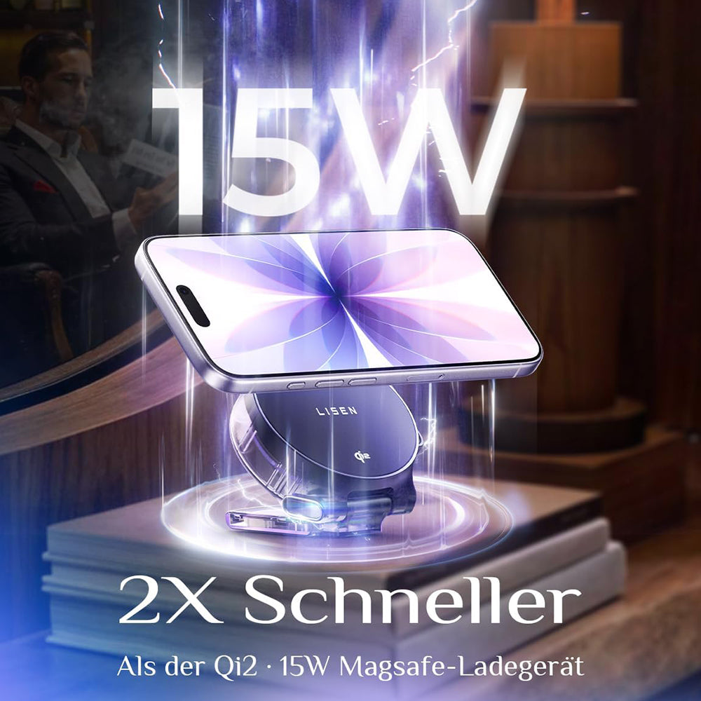 Lisen W602 2in1 Wireless Netzladegerät, 15W, 1.67A, Schwarz YL0324090008