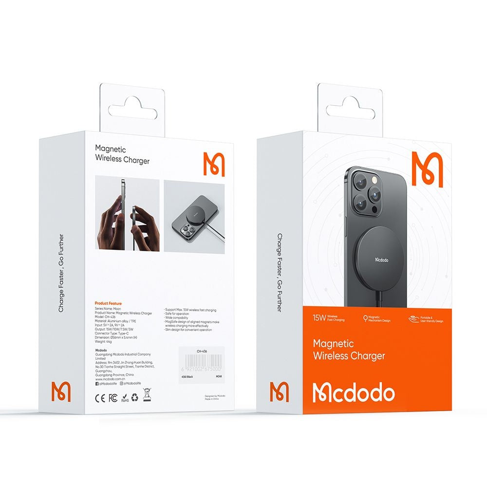 McDodo CH-4360 Moon Wireless Network Charger, 15W, 1.67A, Black