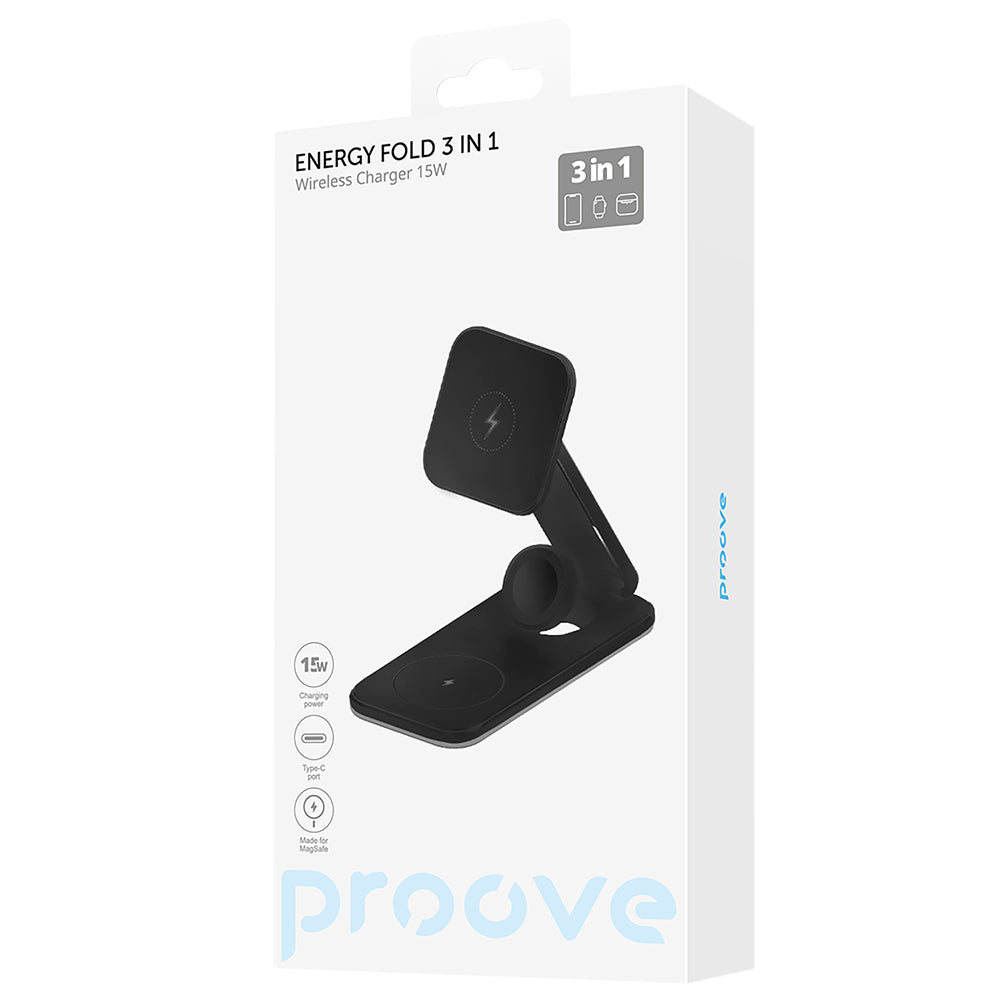 Wireless-Netzladegerät Proove Energy Fold 3in1, 15W, 1.67A, Schwarz WSEF15010001