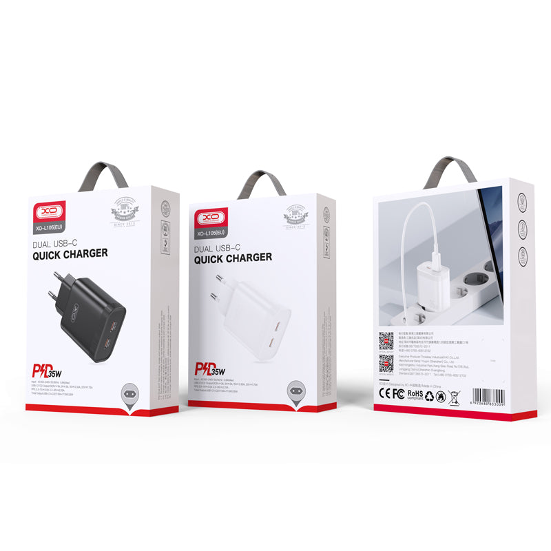 Netzwerk-Ladegerät XO Design L105, 35W, 3A, 2 x USB-C, Weiß