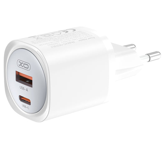 Netzladegerät XO Design CE21, 30W, 3A, 1 x USB-A - 1 x USB-C, Weiß