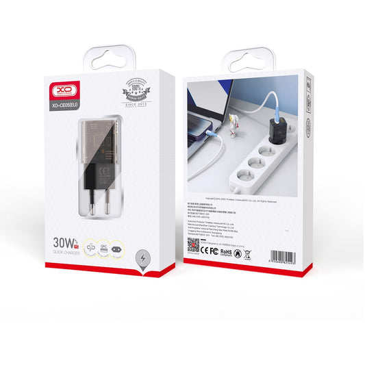 Netzladegerät XO Design CE05, 30W, 3A, 1 x USB-A - 1 x USB-C, Braun