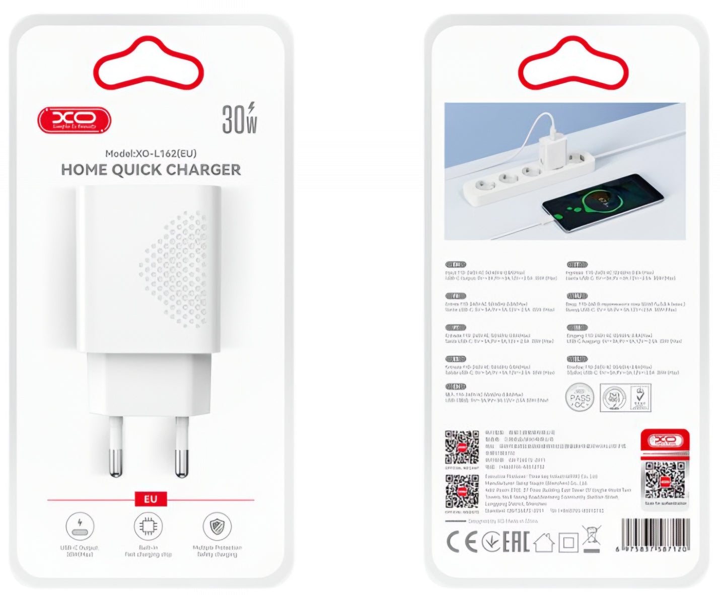 Netzladegerät XO Design L162, 30W, 3A, 1 x USB-C, Weiß