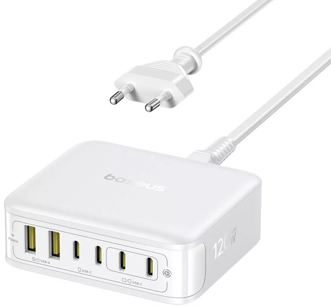 Baseus EnerFill FH21 Station Charger, 120W, 3.25A, 2 x USB-A - 4 x USB-C, White E0120T01