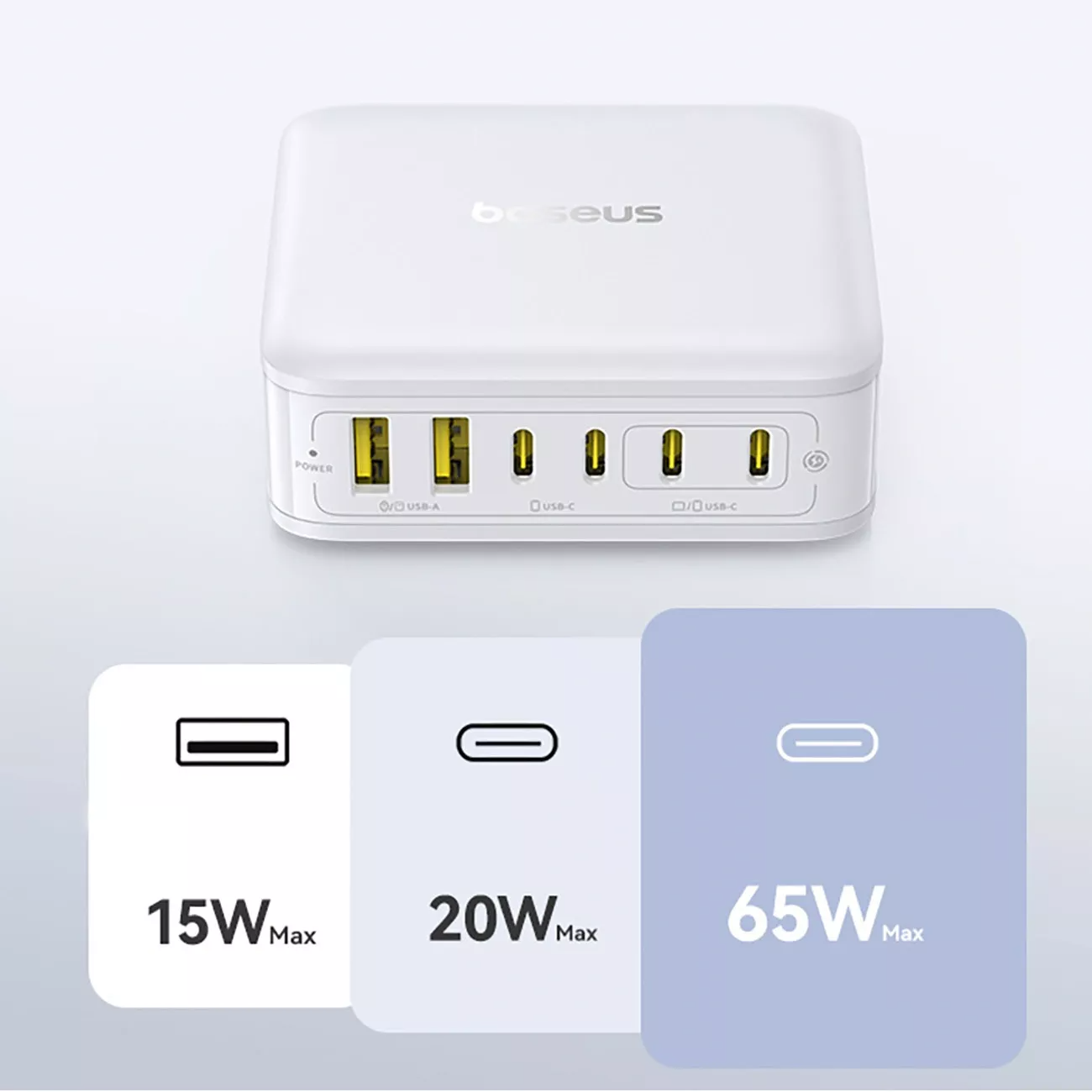 Baseus EnerFill FH21 Station Charger, 120W, 3.25A, 2 x USB-A - 4 x USB-C, White E0120T01