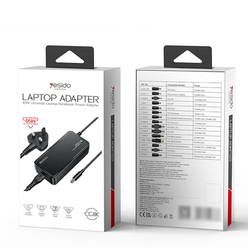 Yesido CG11E Ladegerät, 65W, Universal, Schwarz