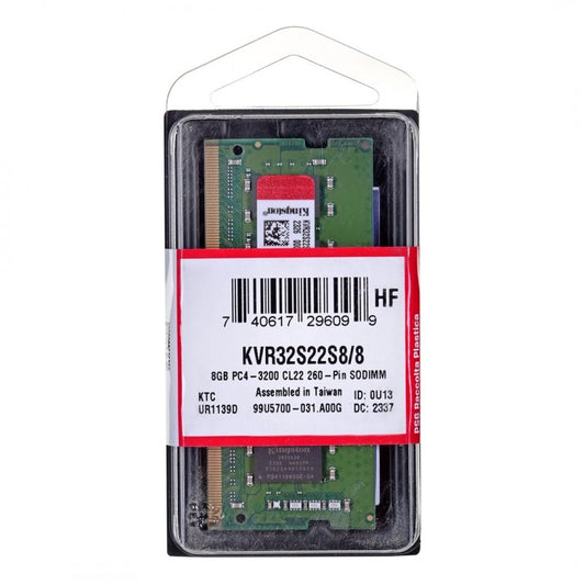 Kingston ValueRAM Arbeitsspeicher, DDR4 SODIMM, 8GB, 3200Mhz KVR32S22S8/8