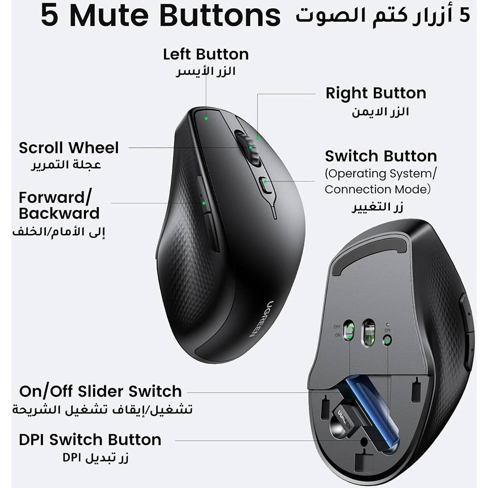 Drahtlose Maus UGREEN MU101, 4000DPI, BT / Wi-Fi, Schwarz