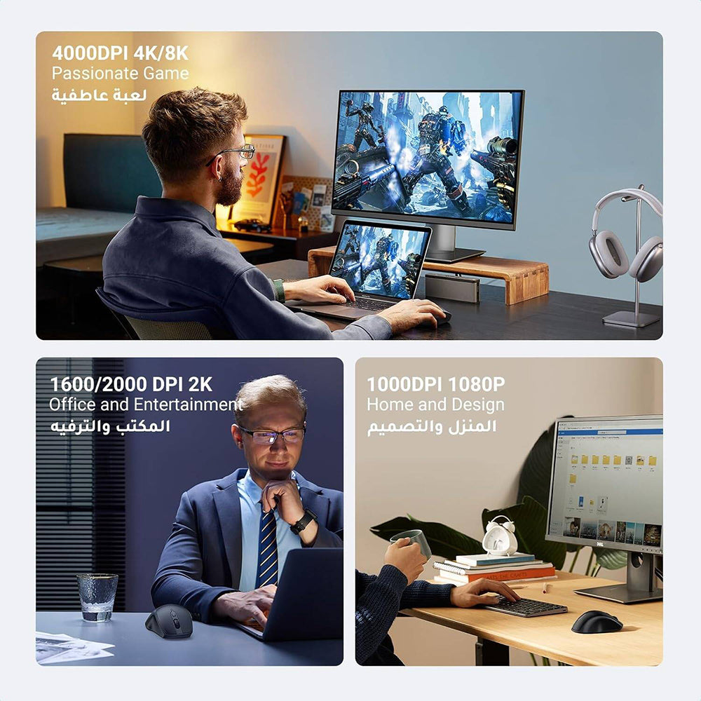 Drahtlose Maus UGREEN MU101, 4000DPI, BT / Wi-Fi, Schwarz