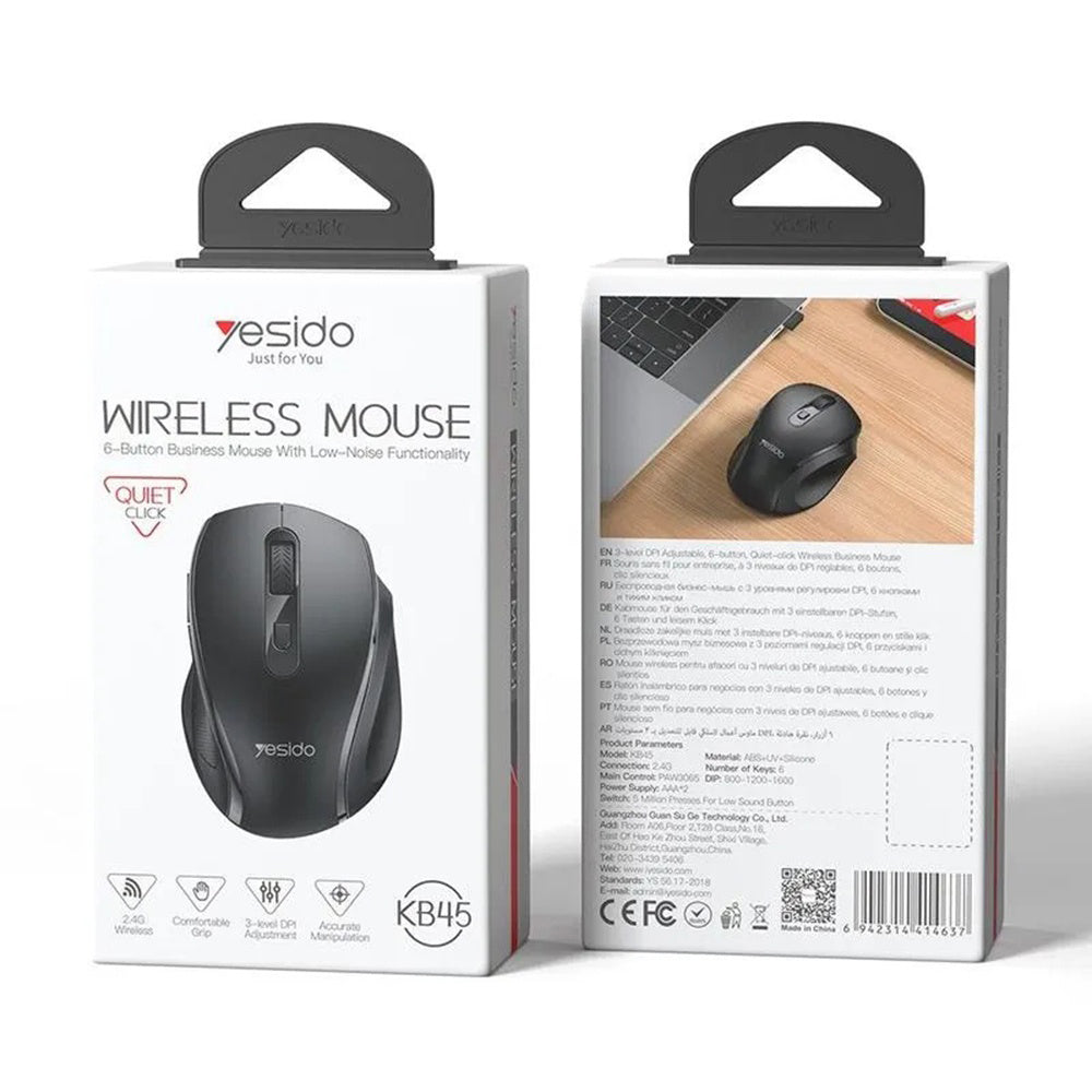Kabellose Maus Yesido KB45, 800DPI - 1600DPI, Schwarz