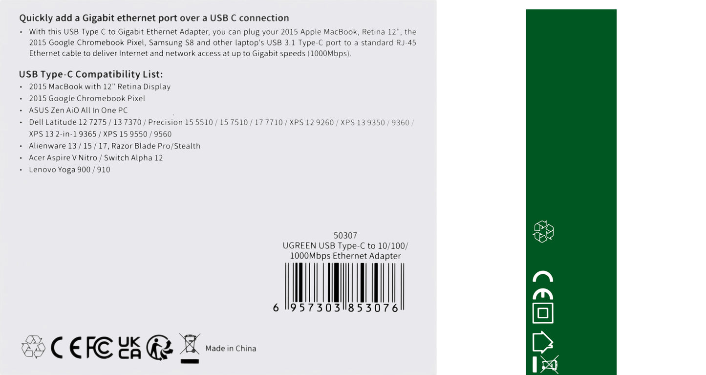 Netzwerkkarte UGREEN US236, RJ45, USB-C, Schwarz