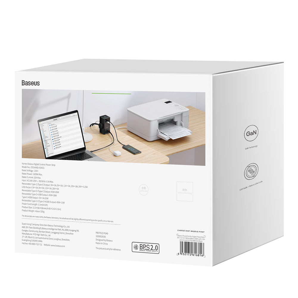 Baseus PowerCombo US Verlängerungskabel, 3 x Steckdosen, Schwarz PSLR000101