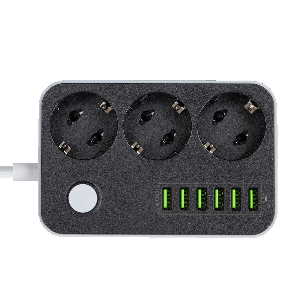 ColorWay Verlängerungskabel, 3 x Schuko - 6 x USB-A, Schwarz
