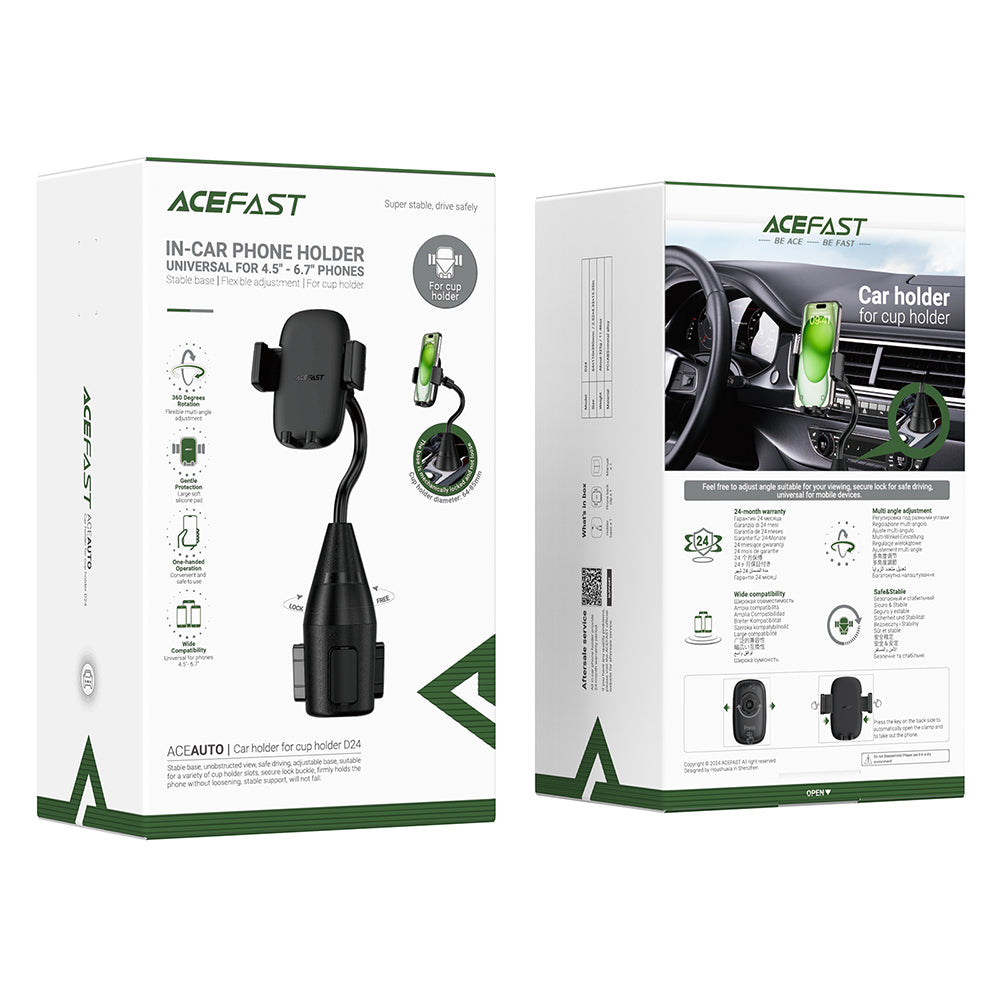 Acefast D24 Car Holder, 4.5inch - 6.7inch, Black
