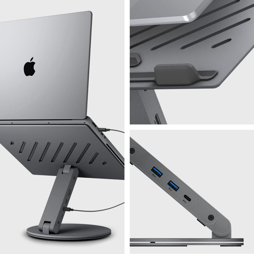 Laptopständer mit Hub Spigen LD204H für Laptop max. 15,6 Zoll, Grau AMP08885