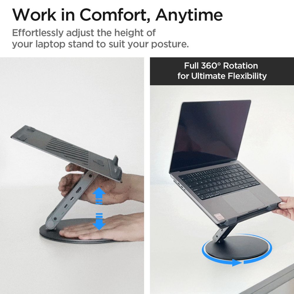 Laptopständer mit Hub Spigen LD204H für Laptop max. 15,6 Zoll, Grau AMP08885