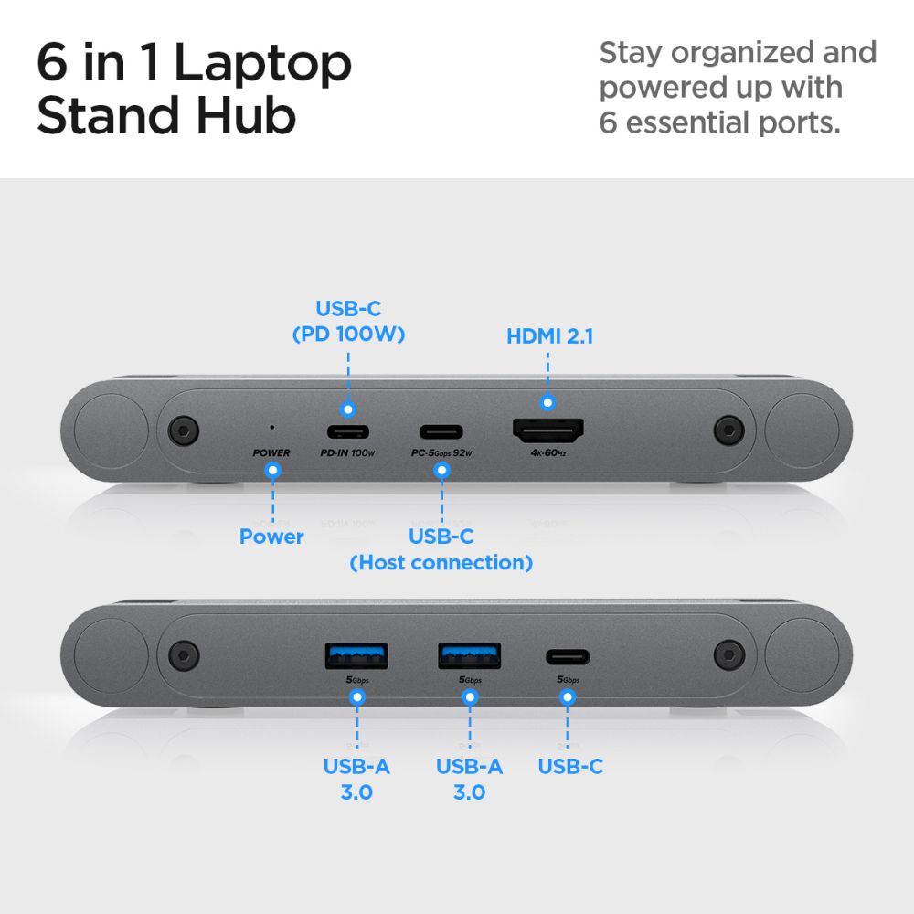 Laptopständer mit Hub Spigen LD204H für Laptop max. 15,6 Zoll, Grau AMP08885