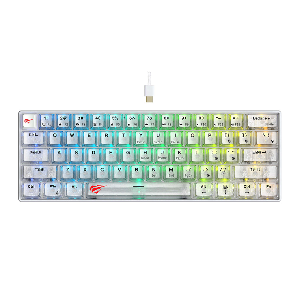 Gaming-Tastatur Wired USB HAVIT KB903L, RGB, 1,8 m, Transparent Weiß