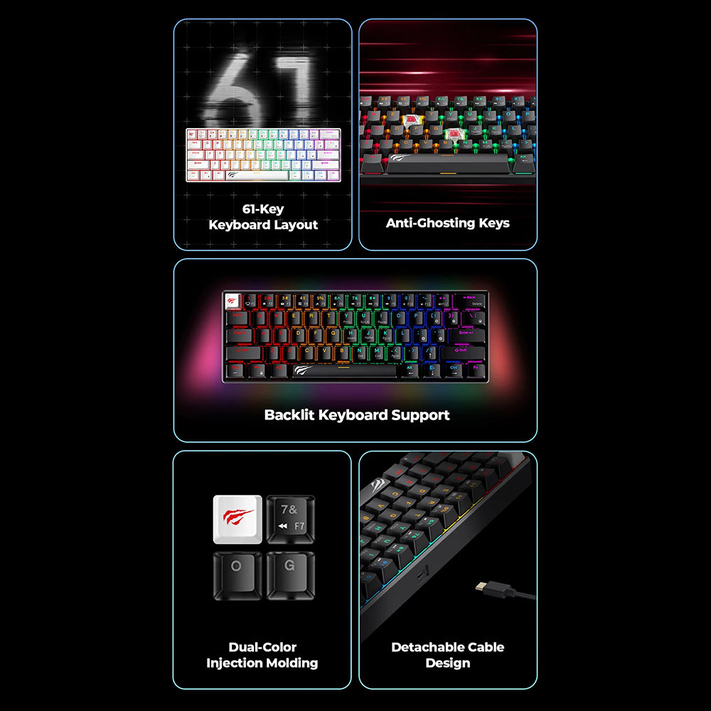 Gaming-Tastatur Wired USB HAVIT KB903L, RGB, 1,8 m, Transparent Weiß