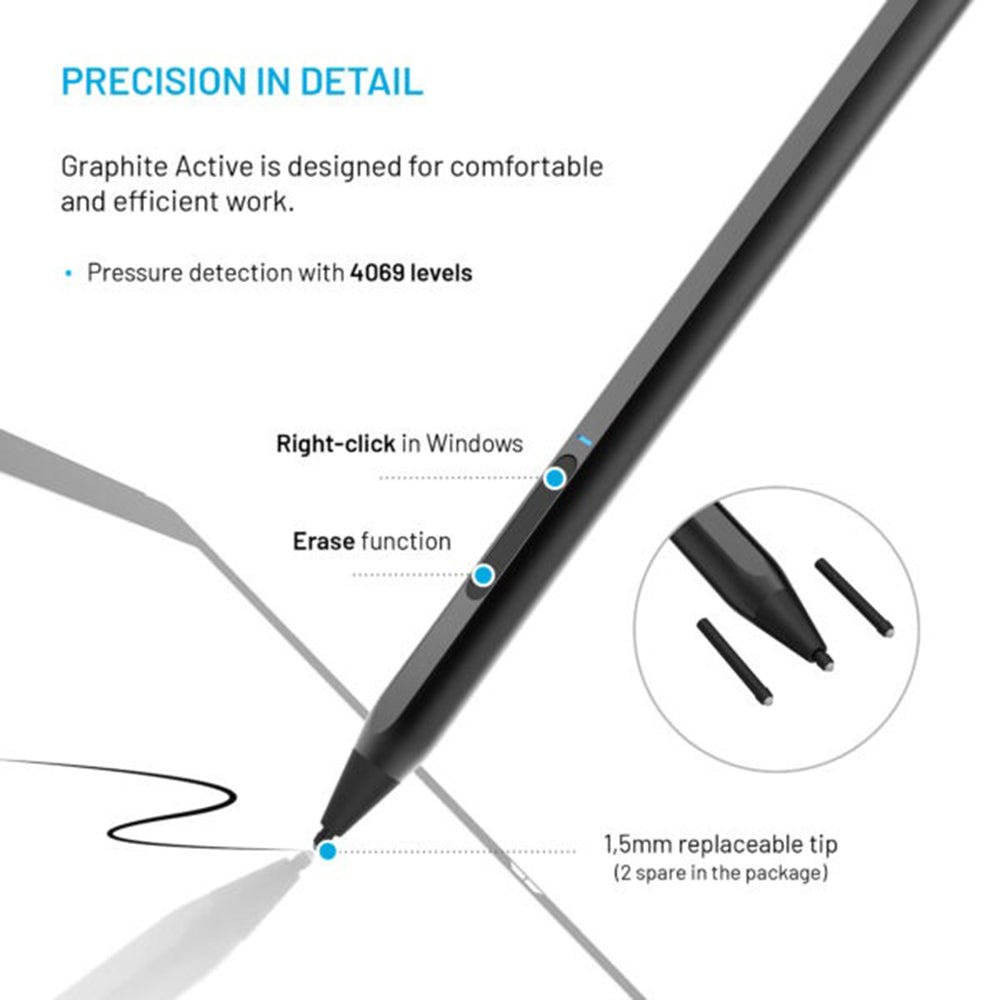 Touch Pen Fixed Graphite Active für Geräte mit MPP-Unterstützung, Schwarz