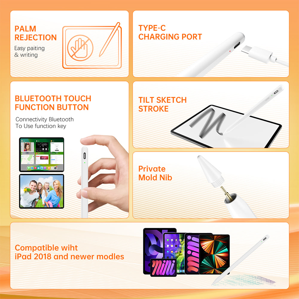 Touch Pen Techsuit AC10-CP für Apple iPad, Aktive Version, Weiß