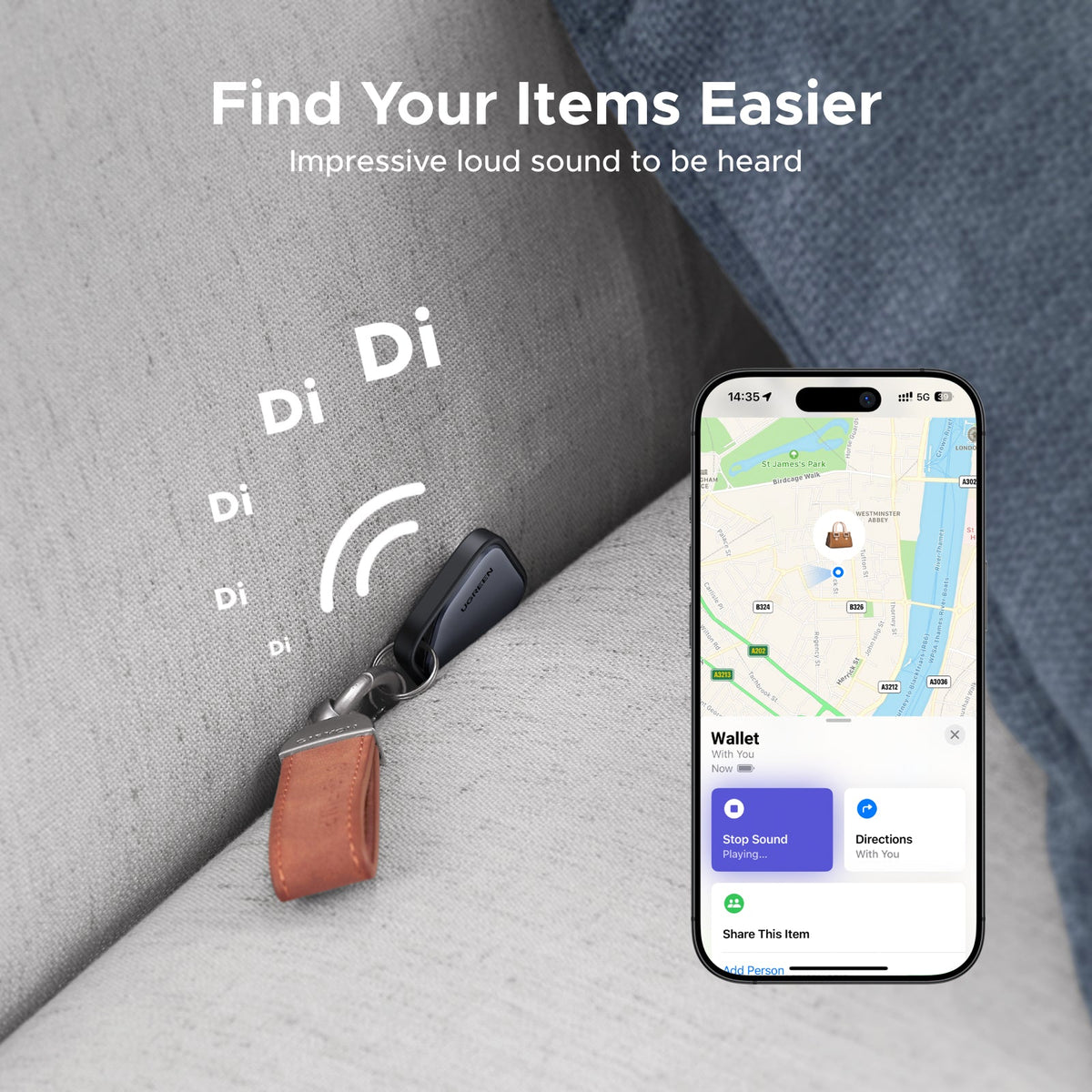UGREEN SmartTag Pro Smart CM916 (75646P) für iOS / Android Serie, 4 Stück Set, Schwarz