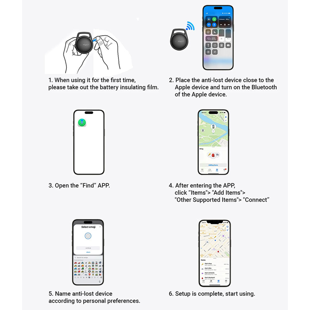 Acefast SmartTag S2 für iOS-Serie, Schwarz
