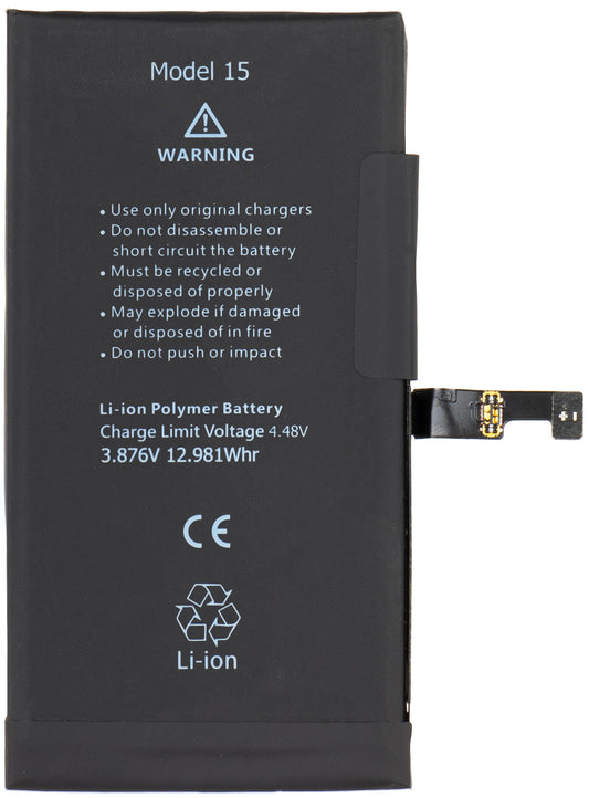 Apple iPhone 15 Akku mit Flex BMS Band Integration (kein Löten der Kontakte erforderlich)