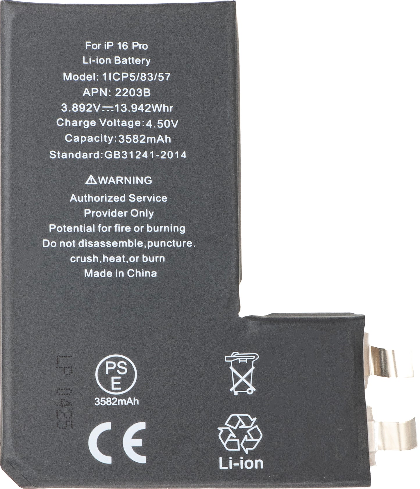 Battery for Apple iPhone 16 Pro, without Flex BMS Strip