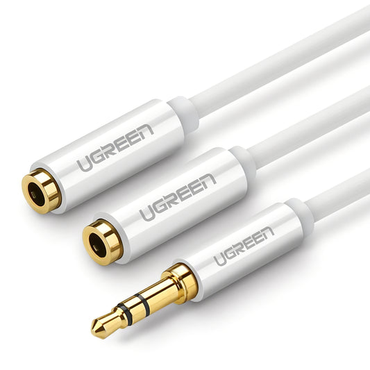 Audio-Splitter-Adapter 3,5 mm - 2 x 3,5 mm UGREEN AV123 2in1, 0,25 m, Weiß