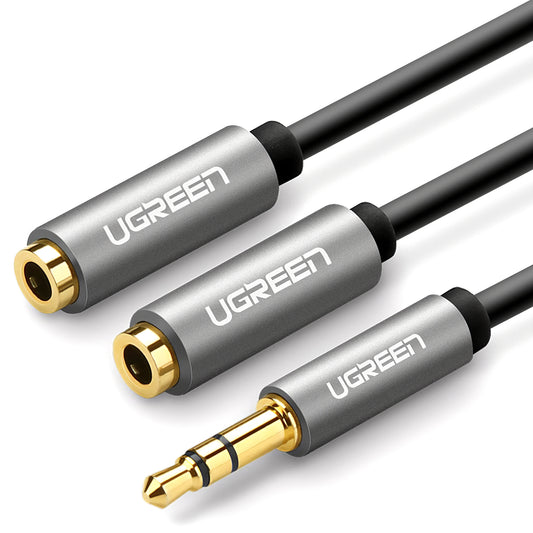 Audio Splitter Adapter 3.5mm - 2 x 3.5mm UGREEN AV123 2in1, 0.2m, Grau